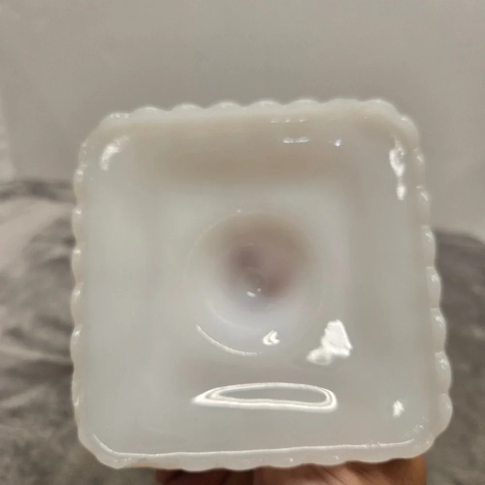 Westmoreland Milk Glass Paneled Grape Square Candy Dish w/Lid Vintage Pedestal